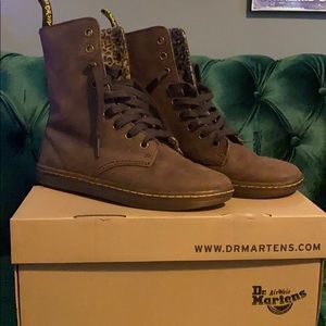Brown dr. Martens with leopard interior lining